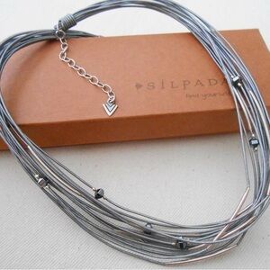 Silpada Sterling Silver 925 Hematite  multi strand Leather Cord Necklace N2146